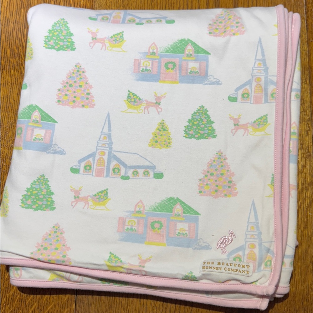 TBBC Sleigh Bells and Pastels Festive Holiday Blanket - Pink and Green